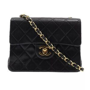 CHANEL Mini ChainShoulder Shoulder Bag Matelasse black lambskin Women